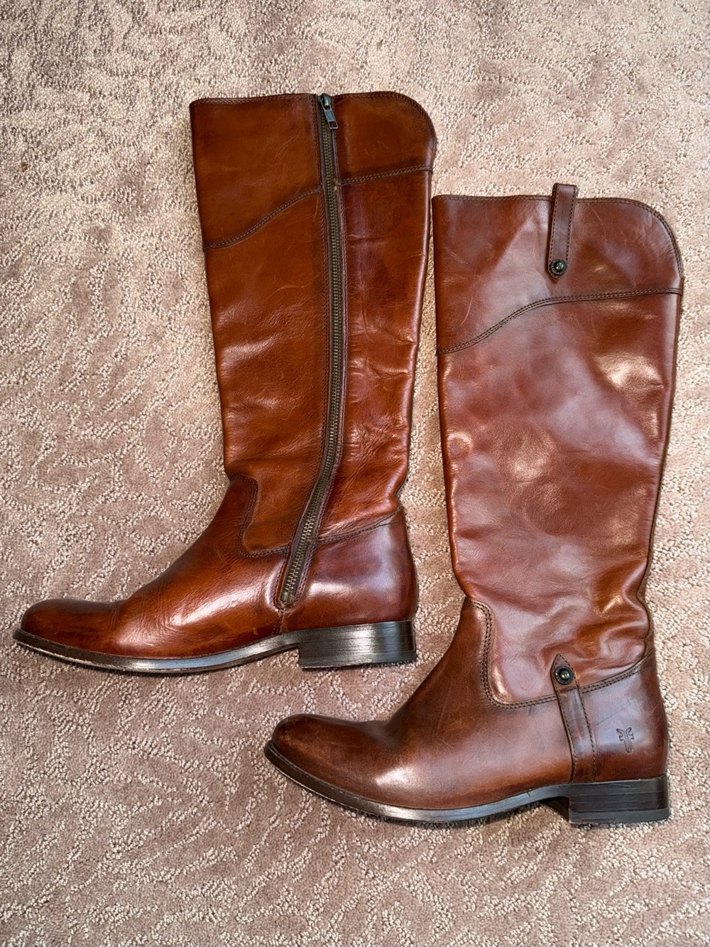 FRYE Women's Tall Leather Riding Boots - Cognac Tan Brown